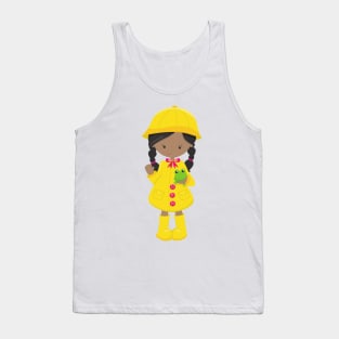 African American Girl, Raincoat, Rain, Boots, Frog Tank Top